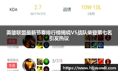 英雄联盟最新节奏排行榜揭晓V5战队荣登第七名引发热议